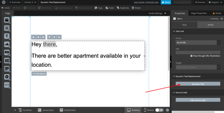 Click on Dynamic Text in Unbounce